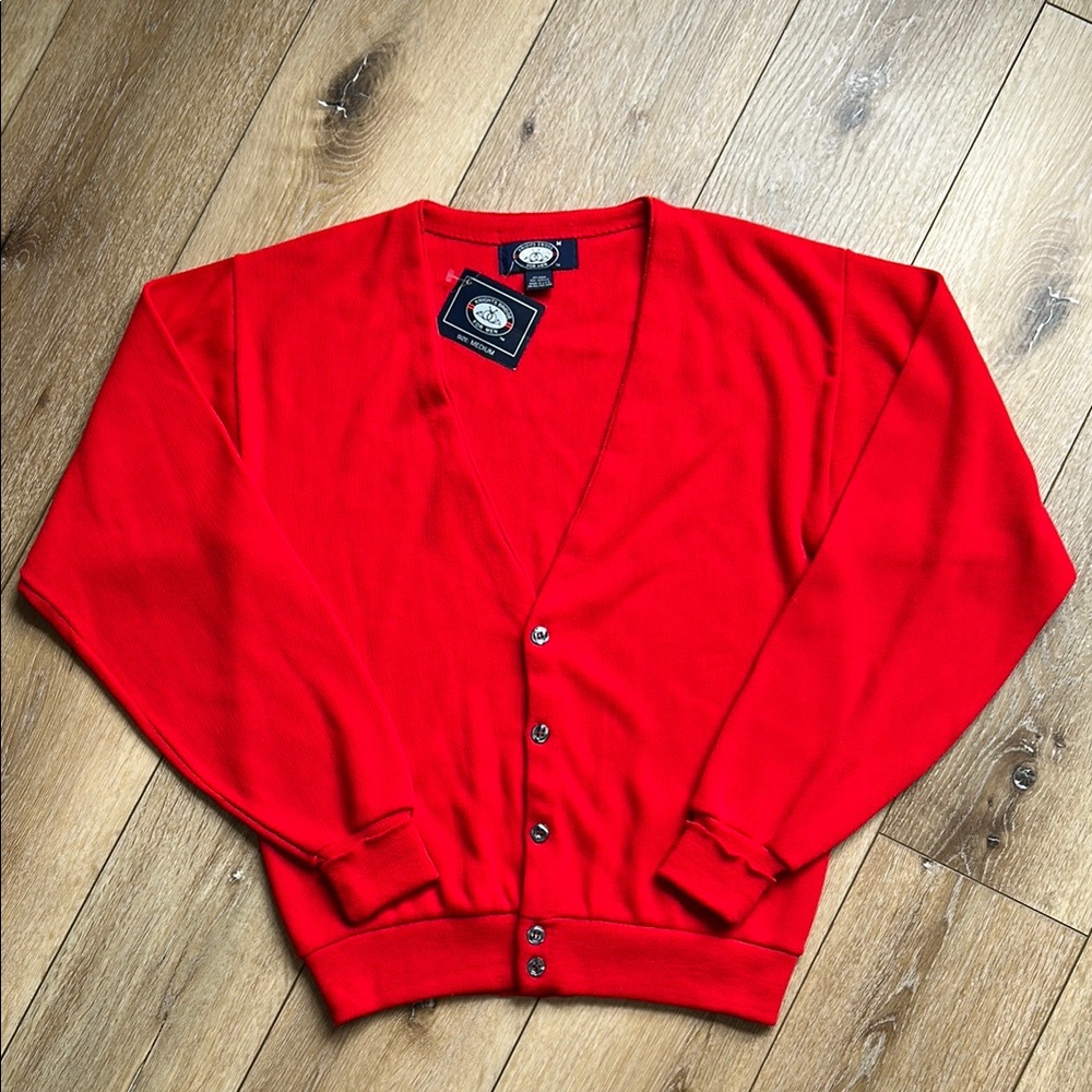 Mens KNIGHT'S BRIDGE VINTAGE Red V-neck cardigan Grandpa Mens Size Medium Preppy